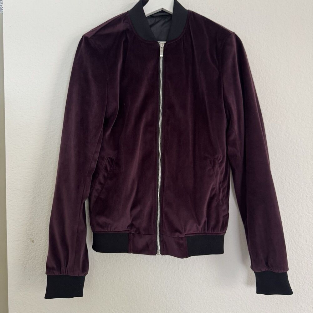 River Island Men Jacket Dark Red Purple Burgundy Bomber Versify Size XS - Picture 7 of 12
